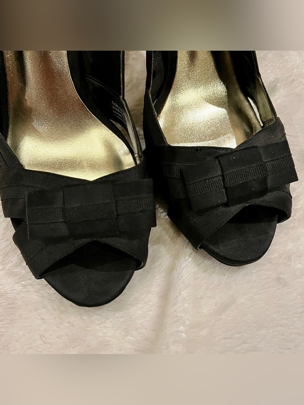 Black Peep-Toe Bow Heels - Women's Evening Pumps